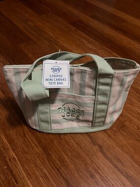 Trader Joe's Striped Mini Canvas Tote Bag with Zipper